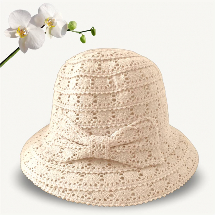 Palarie de soare de lux cu boruri rotunde mici SIDONIA CHIC (CREM) - marime unica, reglabila [4]