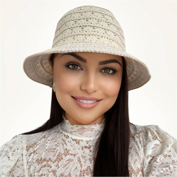 Palarie de soare de lux cu boruri rotunde mici SIDONIA CHIC (CREM) - marime unica, reglabila [3]