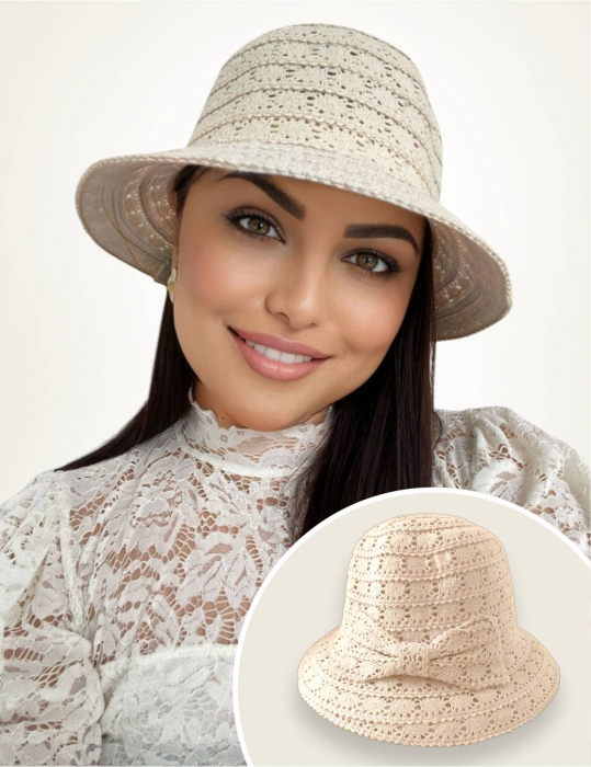 Palarie de soare de lux cu boruri rotunde mici SIDONIA CHIC (CREM) - marime unica, reglabila [1]
