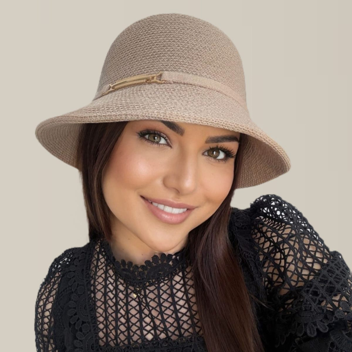 Palarie de soare de lux cu boruri rotunde mici ADORIA LUX (CREM perlat) - marime unica, reglabila [6]