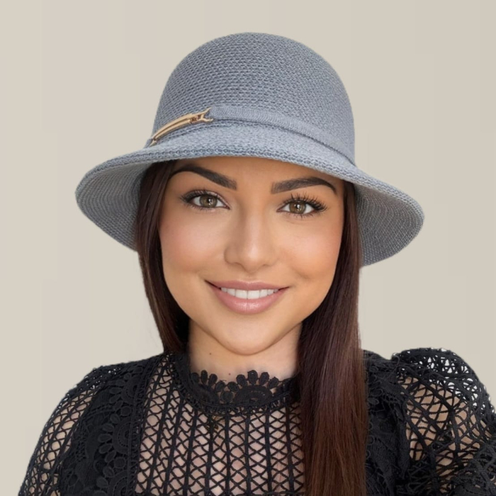 Palarie de soare de lux cu boruri rotunde mici ADORIA LUX (GRI perlat) - marime unica, reglabila [5]