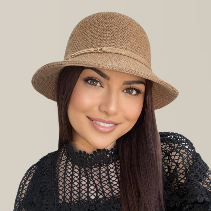 Palarie de soare de lux cu boruri rotunde mici ADORIA LUX (MARO perlat) - marime unica, reglabila [5]