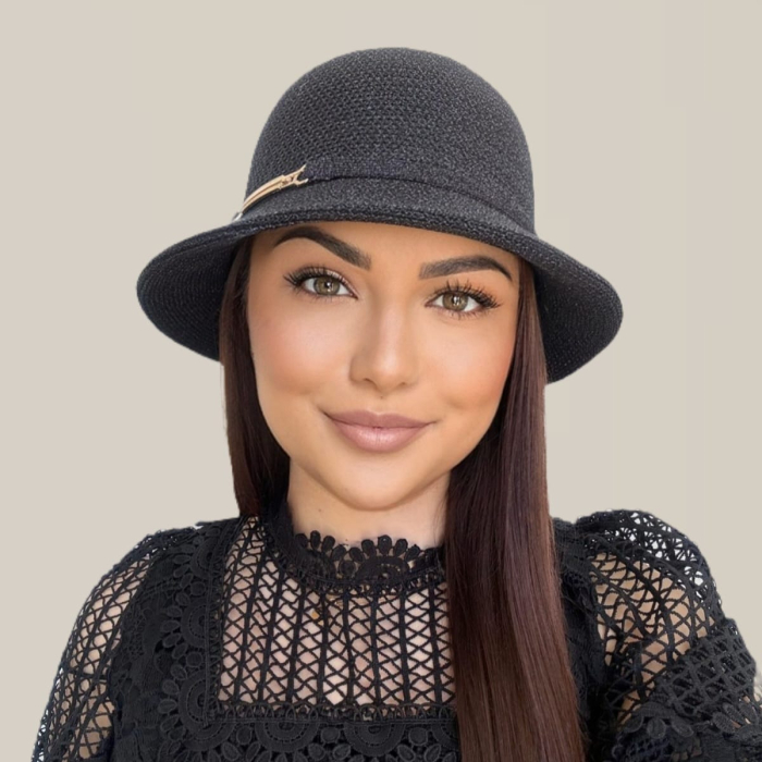 Palarie de soare de lux cu boruri rotunde mici ADORIA LUX (NEGRU perlat) - marime unica, reglabila [6]