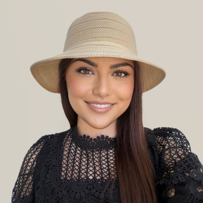 Palarie de soare de lux cu boruri rotunde mici ANASTASIA LUX (CREM) - marime unica, reglabila [6]
