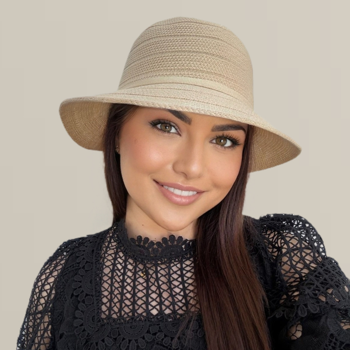 Palarie de soare de lux cu boruri rotunde mici ANASTASIA LUX (CREM) - marime unica, reglabila [5]