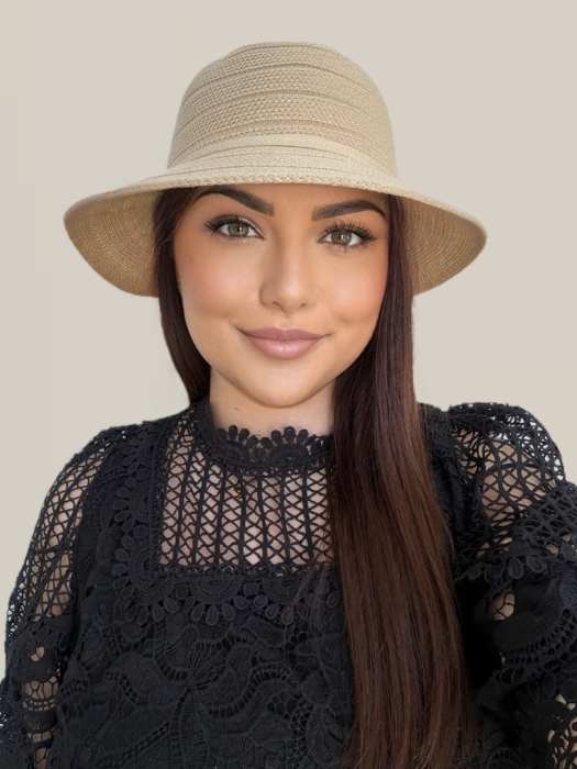 Palarie de soare de lux cu boruri rotunde mici ANASTASIA LUX (CREM) - marime unica, reglabila [3]