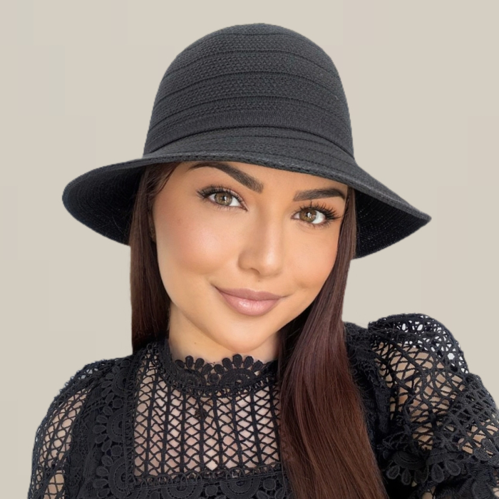 Palarie de soare de lux cu boruri rotunde mici ANASTASIA LUX (NEGRU) - marime unica, reglabila [6]