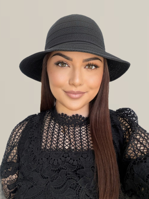 Palarie de soare de lux cu boruri rotunde mici ANASTASIA LUX (NEGRU) - marime unica, reglabila [2]