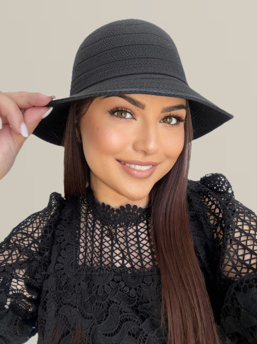 Palarie de soare de lux cu boruri rotunde mici ANASTASIA LUX (NEGRU) - marime unica, reglabila [3]