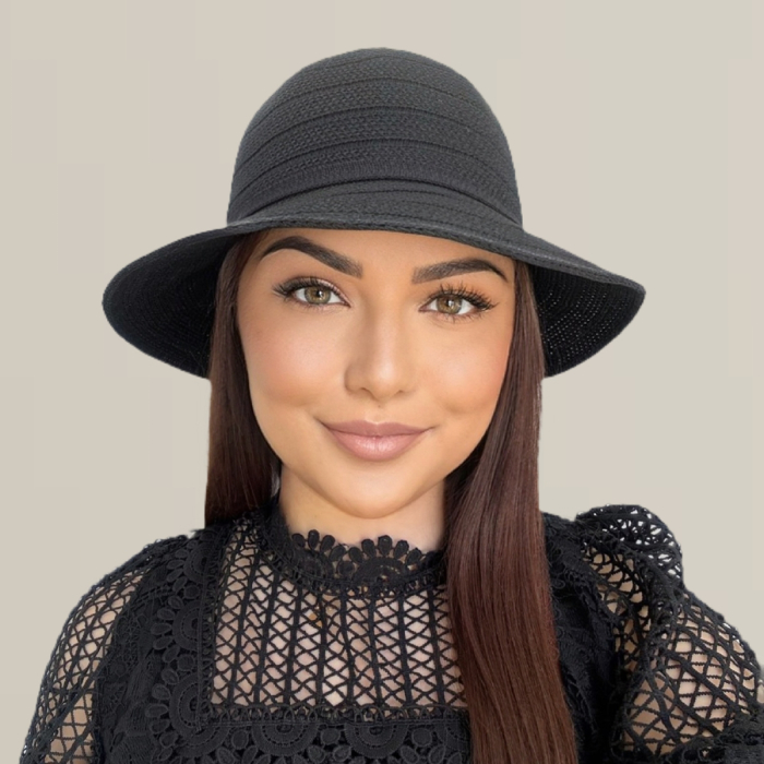 Palarie de soare de lux cu boruri rotunde mici ANASTASIA LUX (NEGRU) - marime unica, reglabila [7]