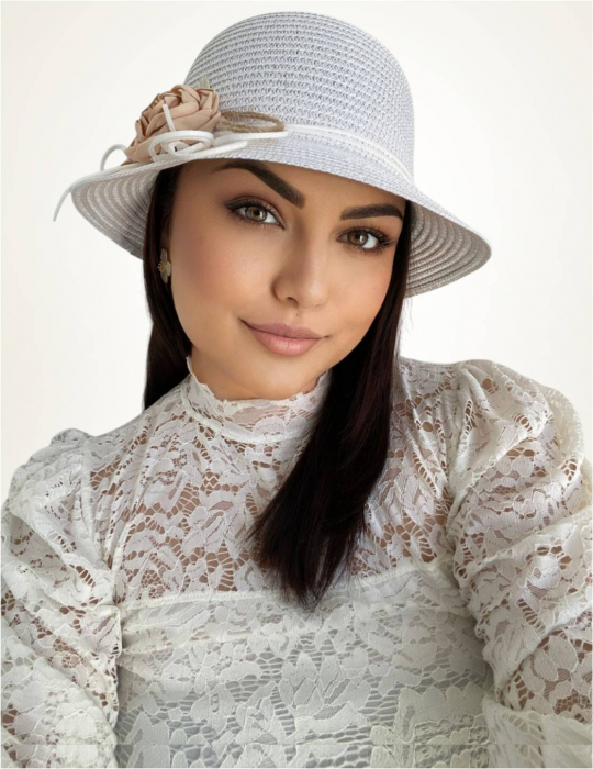 Palarie dama de lux cu boruri rotunde mici CALIPSO CHIC (ALB) - marime unica, reglabila [2]
