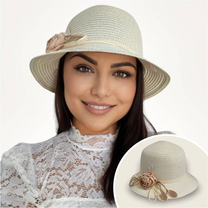 Palarie dama de lux cu boruri rotunde mici CALIPSO CHIC (CREM deschis) - marime unica, reglabila [3]