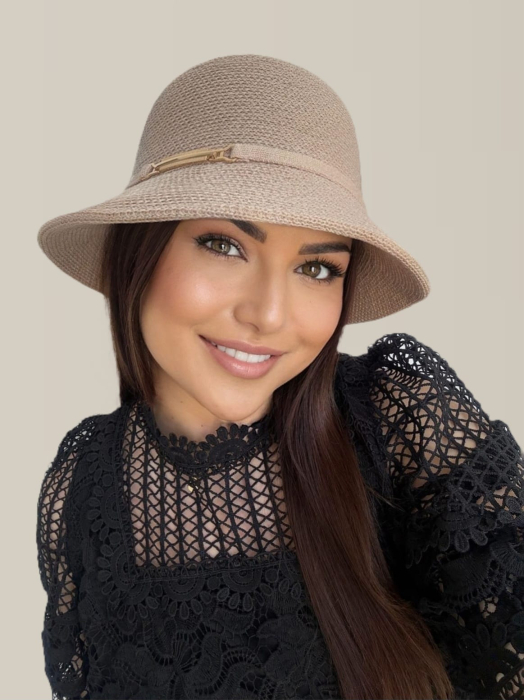 Palarie de soare de lux cu boruri rotunde mici ADORIA LUX (CREM perlat) - marime unica, reglabila [3]