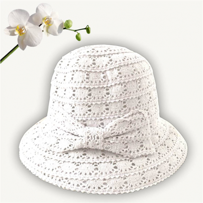 Palarie de soare de lux cu boruri rotunde mici SIDONIA CHIC (ALB) - marime unica, reglabila [4]