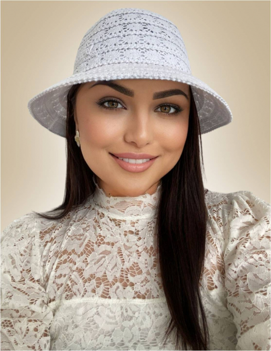 Palarie de soare de lux cu boruri rotunde mici SIDONIA CHIC (ALB) - marime unica, reglabila [2]