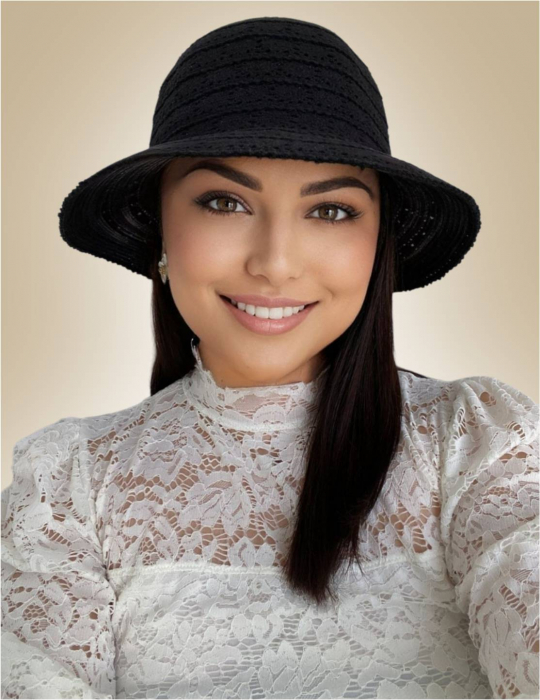Palarie de soare de lux cu boruri rotunde mici SIDONIA CHIC (NEGRU) - marime unica, reglabila [2]