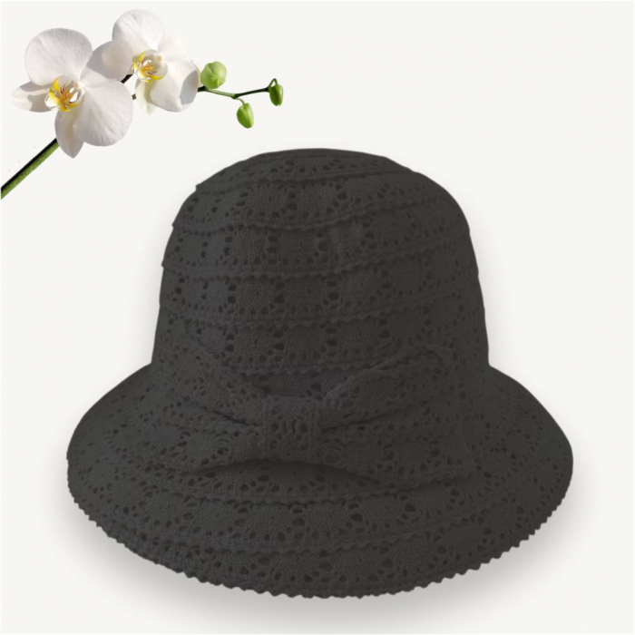 Palarie de soare de lux cu boruri rotunde mici SIDONIA CHIC (NEGRU) - marime unica, reglabila [4]