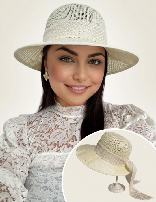 Palarie de soare de lux cu boruri tip sepcuta COCHETTE LUX (CREM deschis) - marime unica, reglabila [1]