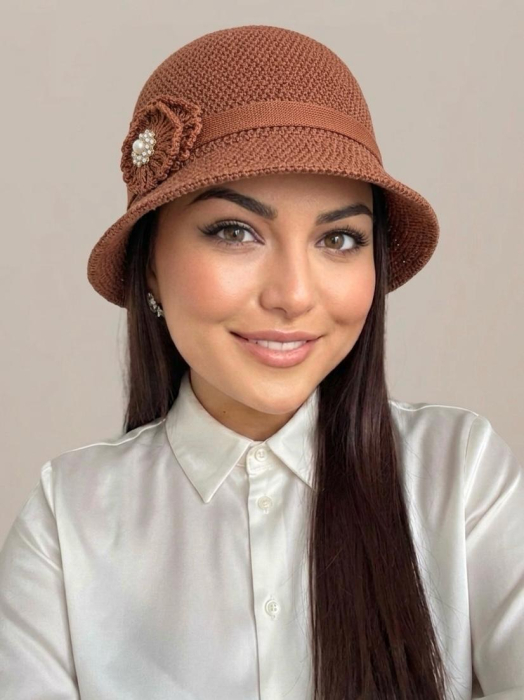 Palarie de soare de lux cu boruri tip sepcuta ROSA LADY (CARAMIZIU) - marime unica, reglabila [2]