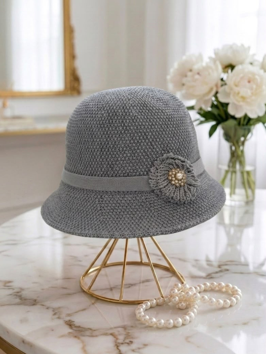Palarie de soare de lux cu boruri tip sepcuta ROSA LADY (GRI) - marime unica, reglabila [2]