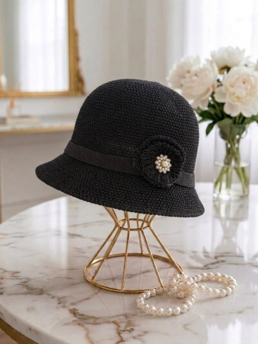 Palarie de soare de lux cu boruri tip sepcuta ROSA LADY (NEGRU) - marime unica, reglabila [2]