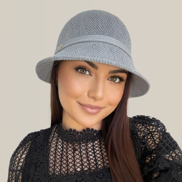 Palarie de soare de lux cu boruri tip sepcuta SCARLET LUX (GRI) - marime unica, reglabila [6]