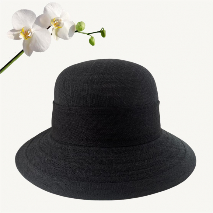 Palarie de soare de lux din in cu semifunda PERLA LUX (NEGRU) - marime unica, reglabila [4]