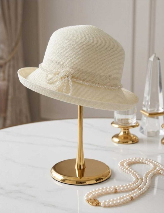 Palarie dama din organza dantelata AMIRA LUX-palarie crem, reglabila [5]