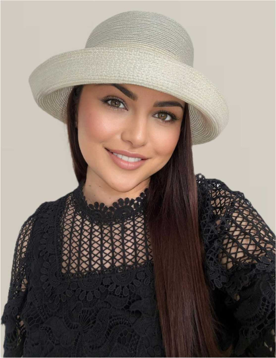 Palarie dama din organza dantelata AMIRA LUX-palarie crem, reglabila [2]