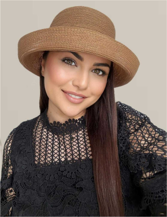 Palarie dama din organza dantelata AMIRA LUX-palarie maro, reglabila [2]