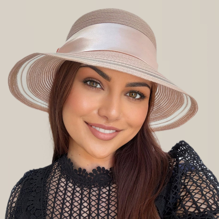 Palarie dama din organza dantelata PALOMA -palarie roz, reglabila [5]