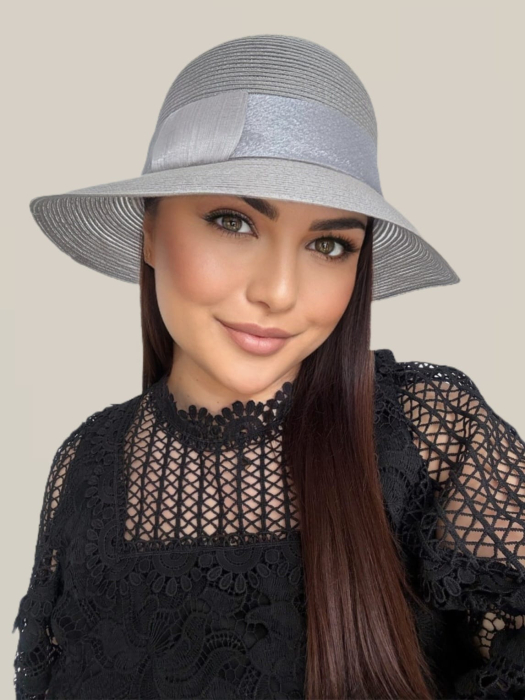 Palarie dama din organza dantelata PALOMA LUX-palarie gri, reglabila [3]