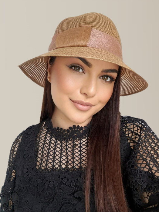 Palarie dama din organza dantelata PALOMA LUX-palarie maro, reglabila [3]