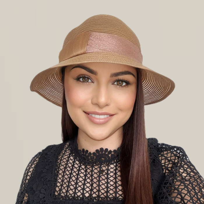 Palarie dama din organza dantelata PALOMA LUX-palarie maro, reglabila [5]