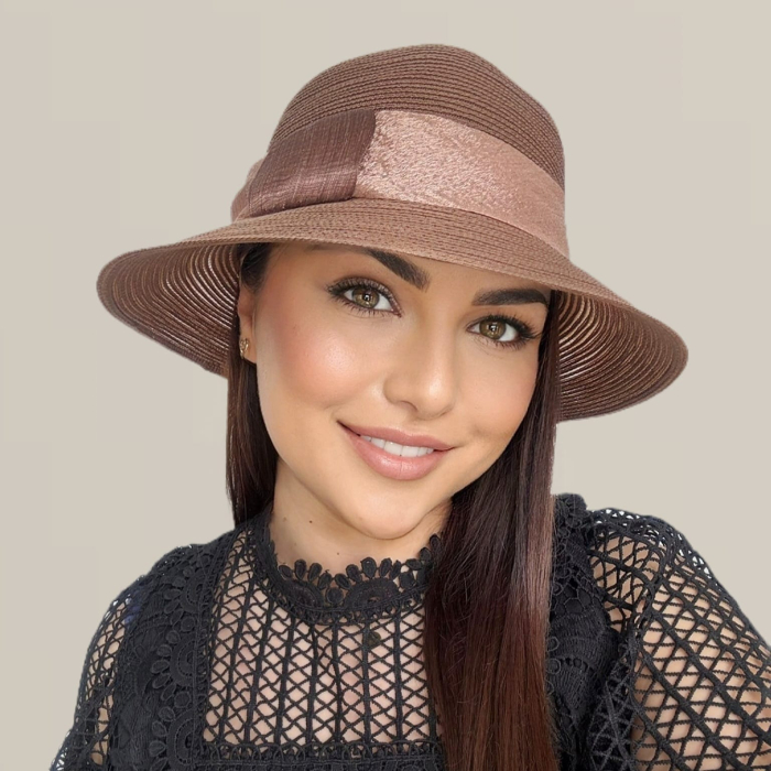 Palarie dama din organza dantelata PALOMA LUX-palarie maro, reglabila [5]