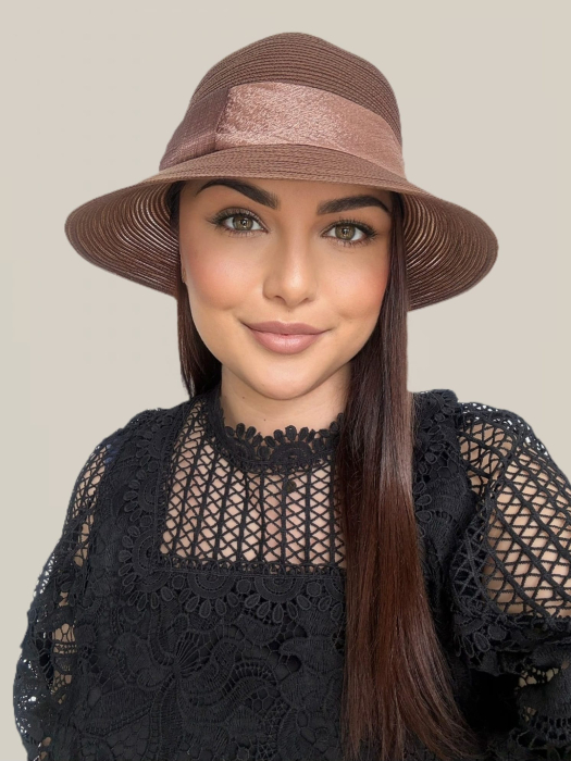 Palarie dama din organza dantelata PALOMA LUX-palarie maro, reglabila [2]