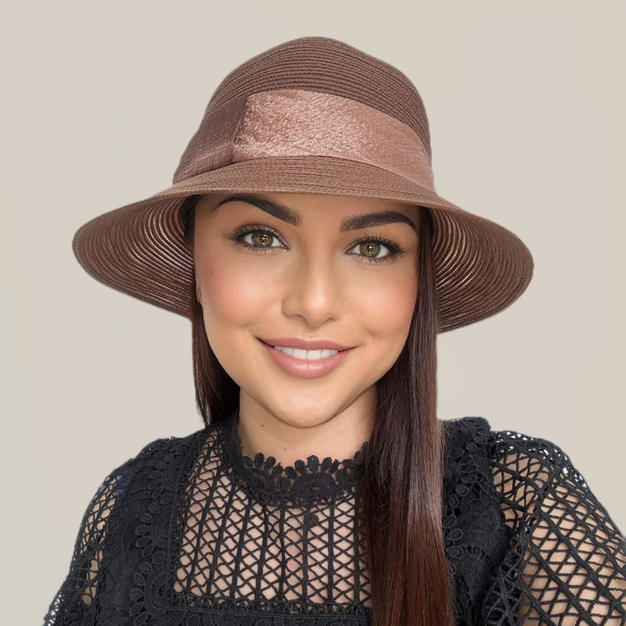 Palarie dama din organza dantelata PALOMA LUX-palarie maro, reglabila [6]