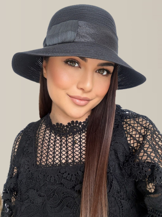 Palarie dama din organza dantelata PALOMA LUX-palarie negru, reglabila [3]