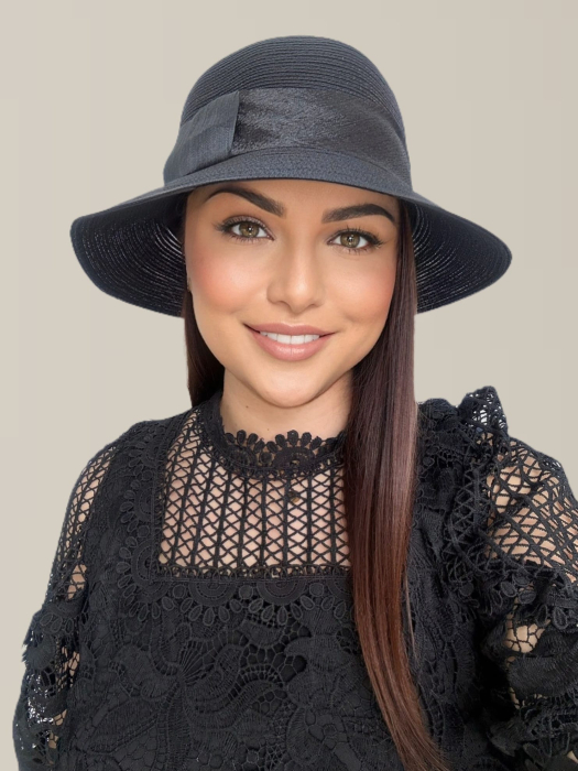 Palarie dama din organza dantelata PALOMA LUX-palarie negru, reglabila [4]