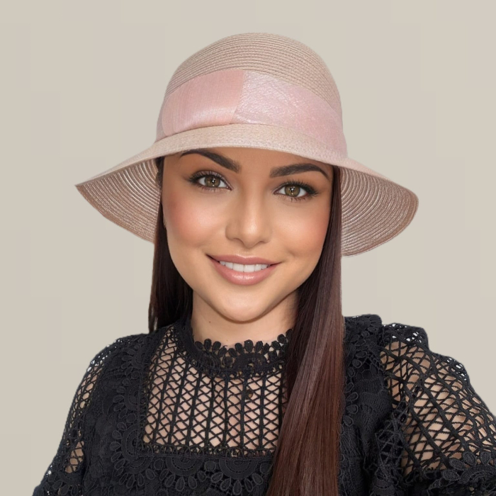 Palarie dama din organza dantelata PALOMA LUX-palarie roz, reglabila [6]