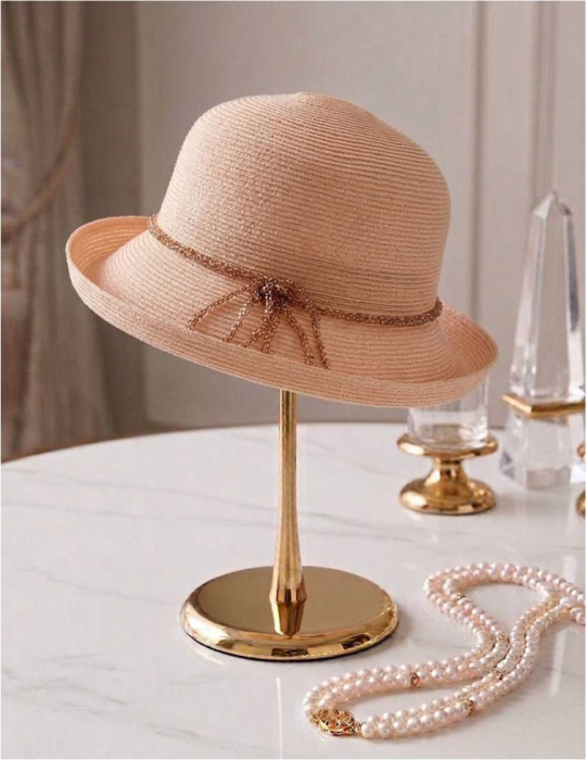 Palarie dama din organza dantelata AMIRA LUX-palarie roz, reglabila [5]