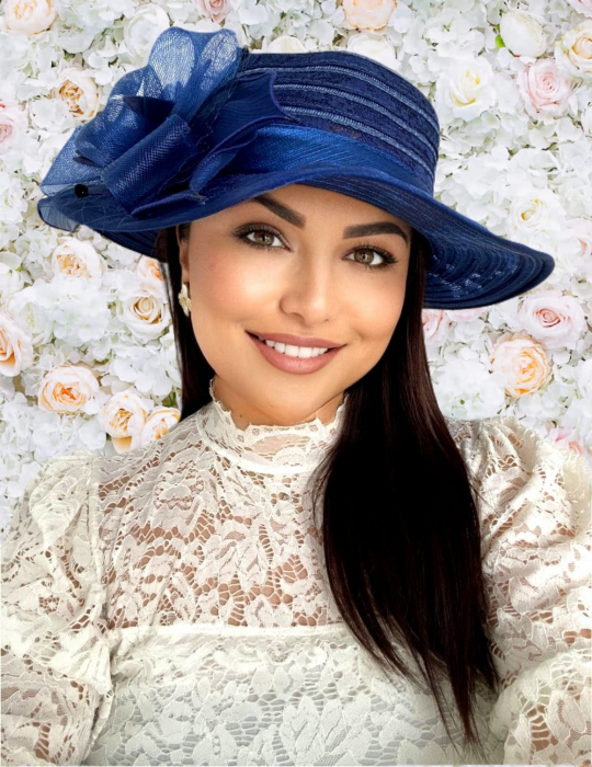 Palarie de soare de lux din organza Sofia Lux  (BLEUMARIN) - marime unica, reglabila [1]