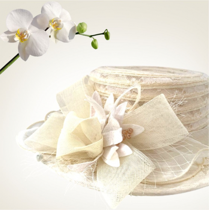 Palarie de soare de lux din organza Sofia Lux  (CREM) - marime unica, reglabila [5]