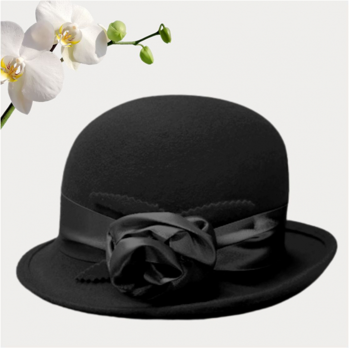 Palarie din fetru lux cu panglica din satin NOBLESS LUX (NEGRU) - marime unica, reglabila [3]
