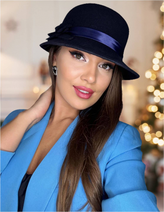 Palarie din fetru lux cu boruri delicate BARONESS LUX (BLEUMARIN) - marime unica, reglabila [1]