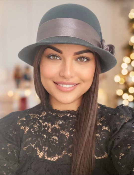 Palarie din fetru lux cu panglica din satin NOBLESS LUX (GRI) - marime unica, reglabila [1]