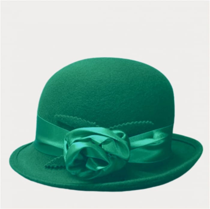 Palarie dama din fetru lux cu panglica din satin NOBLESS LUX (VERDE) - marime unica, reglabila [4]