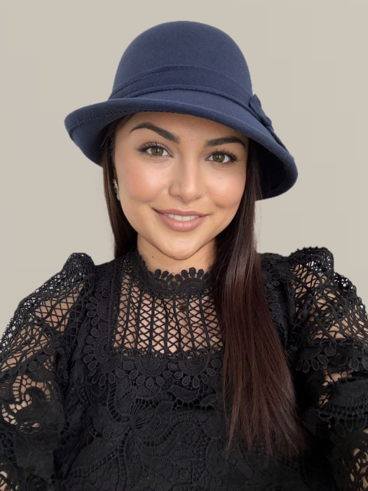 Palarie eleganta cu boruri chic si funda ARONIA (BLEUMARIN) - marime unica, reglabila [4]