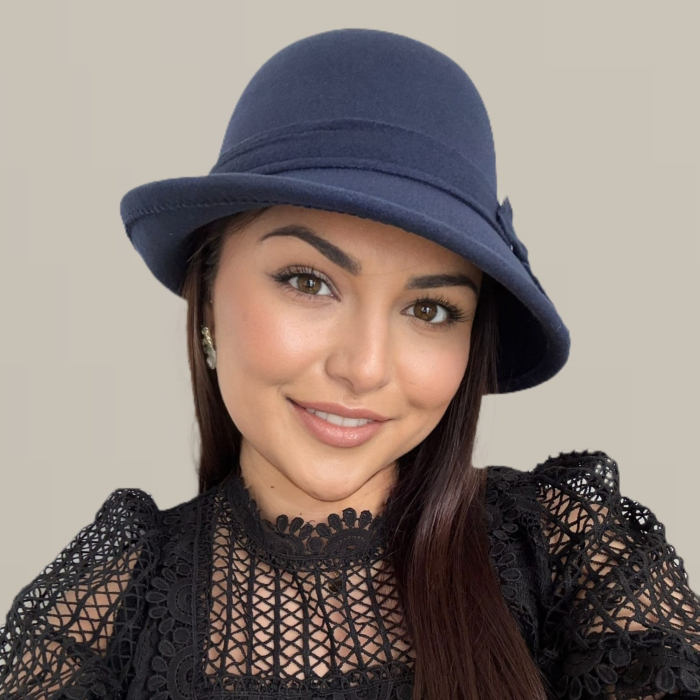 Palarie eleganta cu boruri chic si funda ARONIA (BLEUMARIN) - marime unica, reglabila [5]