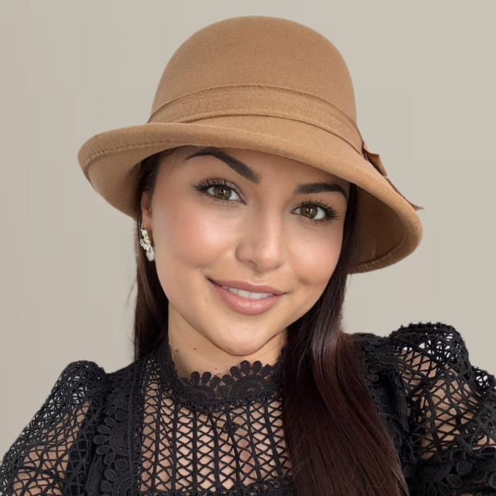 Palarie eleganta cu boruri chic si funda ARONIA (MARO cappuccino) - marime unica, reglabila [5]